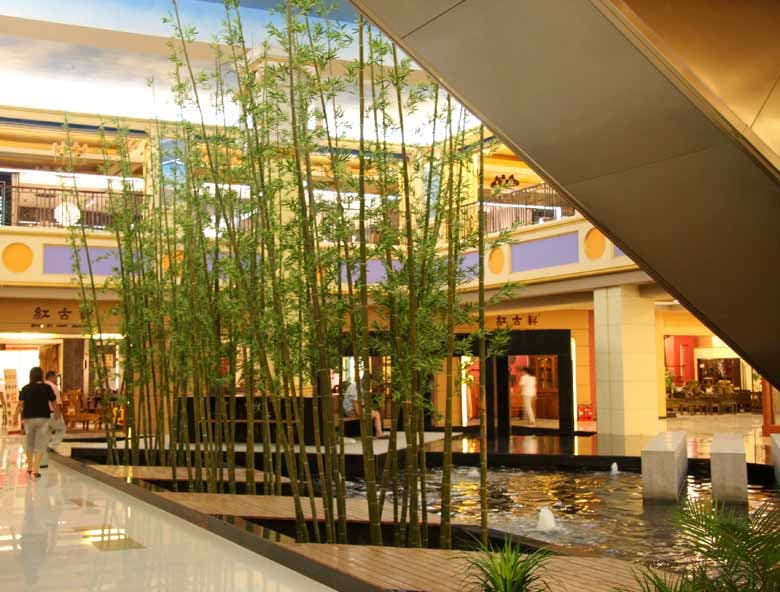 Hotel decorated with artificial bamboo trees in Malaysia